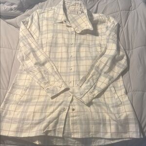 Joan Rivers Cream and Light Blue Plaid Button Down Shirt